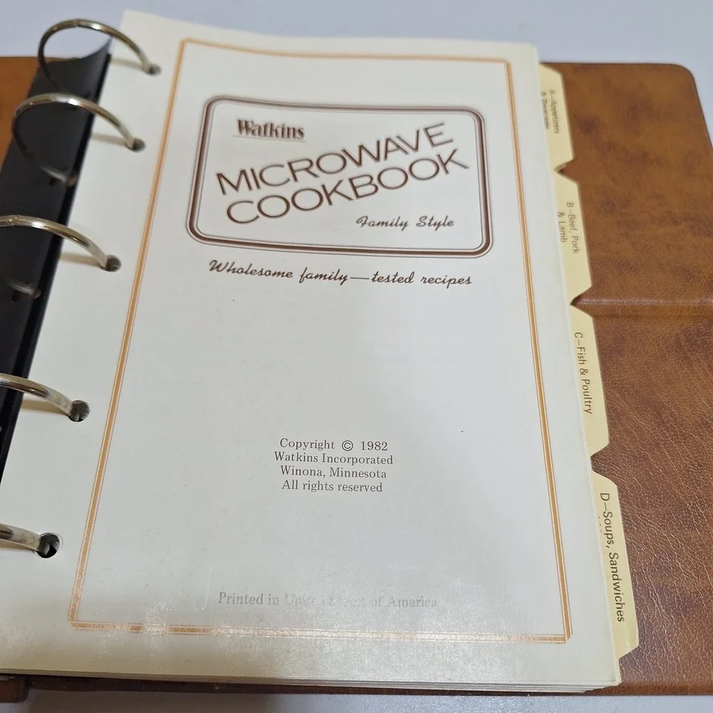 Vintage 1982 Watkins Microwave‎ Cookbook Family Style Recipe Binder Cookbook